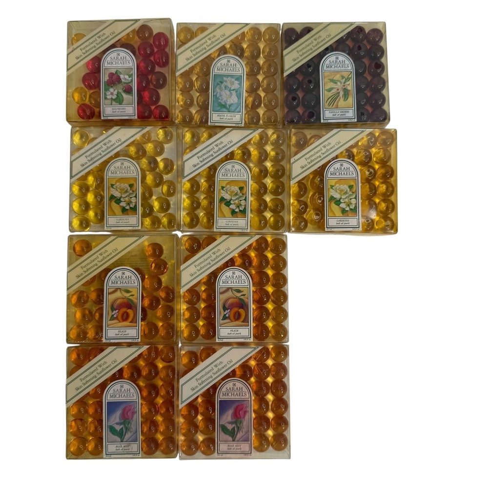 RARE Vintage Sarah Michaels Bath Oil Pearls Lot Of 10 Packs Peach Rose Gardenia